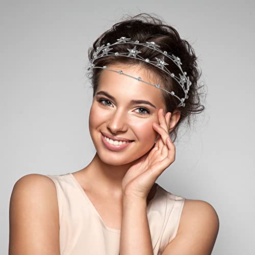 Beaupretty Bling Rhinestone Star Crown, Star Crystal Tiara and Crown Bridal Headpiece Alloy Hairband Wedding Jewelry for Women Girls, Silver - color: Silver