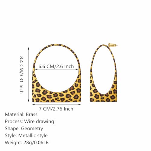 Large Chunky Gold Hoop Earrings for Women – Expensive Hollow Geometric Stainless Steel Statement Dangle Earrings with Textured Big Circle Design, Modern Metallic Fashion Jewelry Gift - color: Leopard Print