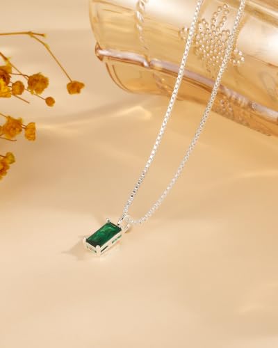 FUNEIA Diamond Necklaces for Women 14K Gold Plated Emerald Birthstone Necklace for Women Mothers Dainty Gold Necklace Blue Green Cubic Zirconia Pendant Necklace Birthday Gifts for Women Jewelry - color: 05. May(Emerald)-Silver