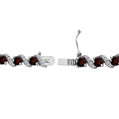 B. BRILLIANT Sterling Silver Genuine, Created or Simulated Gemstone Round S Design Tennis Bracelet for Women - color: Garnet - Sterling Silver