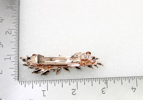 Faship Black Crystal Rose Gold Plated Small Floral Hair Barrette Clip - color: Black / Rose Gold