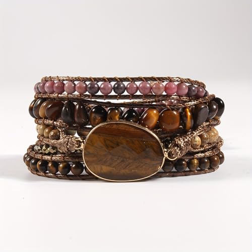 Women Wrap Bracelets Boho Natural Stone Jasper Turquoises Strand Bracelet Jewelry Collection - color: Tiger Eye 2