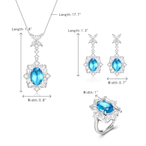Crysdue Wedding Bridal Teardrop CZ Pendant Necklace Open Ring Dangle Earrings Adjustable Slider Bracelet Jewelry Set, Birthday Mothers Day Christmas Jewellery Gift for Women/Mom/Wife - style: 02-3pcs-Light blue
