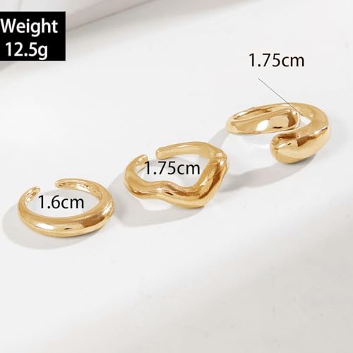 Roe Dolph Chunky Gold Rings for Women Stackable Statement Ring Set | Mixed sculptural shapes and polished surfaces create bold stacking combinations for parties dinners and everyday outfits - color: A1