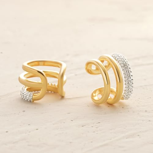 MYEARS Women Ear Cuff Earrings Gold Non Pierced Cartilage Clip on Open Wrap Hoop 14K Gold Plated Simple Hypoallergenic Everyday Jewelry - style: Bold Triple Split / Pair