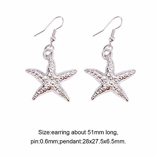PH PandaHall Mermaid Jewelry Accessories for Women, Starfish Necklace Bracelet Boho Seashell Jewelries Ocean Beach Bib Statement Necklace Earrings for Summer Cosplay Holiday (Platinum) - color: bracelet & necklace & earrings + Gift Box