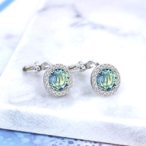 YOQUCOL 8MM Cubic Zirconia Crystal Clip On Stud Earrings Round Non Pierced Earrings for Women - color: Ocean Green