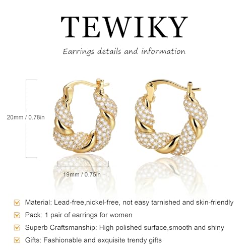 Chunky Gold Hoop Earrings for Women 14k Gold Plated Thick Triple Earrings | Hypoallergenic Trendy Chunky Gold Hoops Earrings,Dainty Jewelry Gifts for Women - style: Gold CZ Twisted Earring