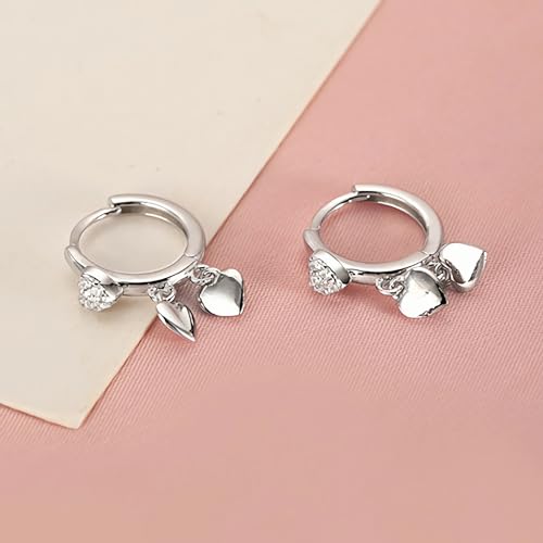 LOVECOM 925 Sterling Silver Heart Dangle Earrings for Women 14K Gold Plated Dainty CZ Love Hearts Charm Huggie Hoop Earrings to Daughter Birthday Wedding Graduation Gifts Jewelry Gifts - color: Silver