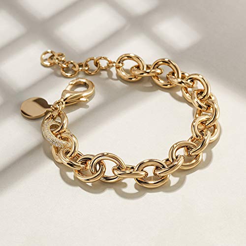 14K Gold Plated Link Chain Bracelets for Women, Dainty Silver Beaded Stackable Bracelet, Trendy Charm Jewelry for Her, Fits 6.0”–8.0” Wrists - color: 9.0" Medium Gold