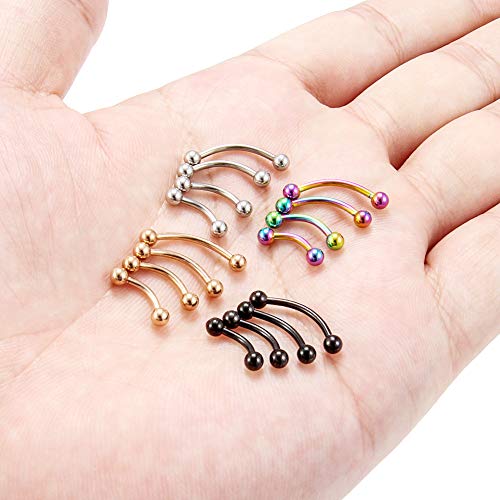 Hoeudjo Eyebrow Piercing Jewelry 16G Surgical Steel Curved Barbell with Ball Kit Tragus Ring Piercings Jewelry 16-24Pcs 6mm 8mm 10mm 12mm - color: 16Pcs-16G-Mix Color