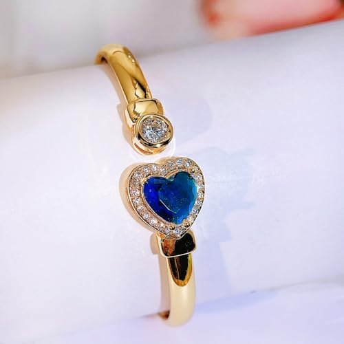Gold Bracelets For Women, Emerald Sapphire Cuff Bracelet 14k Gold Plated With Simulated Diamond Trendy Open Bangle Gifts For Mom Gifts For Her - color: White Heart Gold