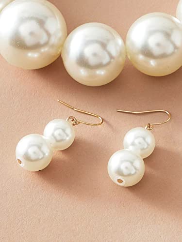Fuqimanman2020 Chunky Large Simulated Pearl Choker Necklace Drop Dangle Earrings Crystal Bib Big Round Beaded Strand Multicolor Costume Statement Wedding Jewelry Set for Women Brides - color: Beige