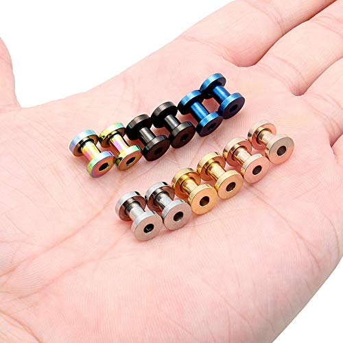 Lcolyoli Screw Fit Ear Gauges Kit Surgical Steel Tunnel Expander Earrings Earlobe Plugs Body Piercing Jewelry Set for Women Men 14G-00G 12 Pieces - style: d: 12Pcs-6 Colors-6G
