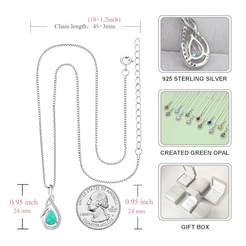STARCHENIE Infinity Teardrop Necklace for Women 925 Sterling Silver Pendant Birthstone Jewelry - color: Silver-Green Opal