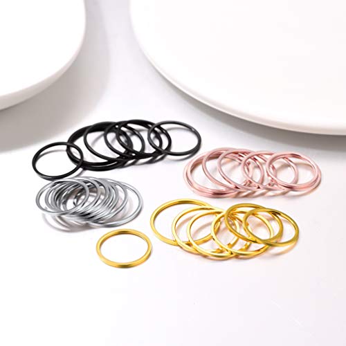PROSTEEL Stainless Steel Rings Set, Women's Plain Band Knuckle Stacking Midi Rings Comfort Fit, Silver/Gold/Rose Gold/Black Tone, Multi Size #4-#12 - color: G 7 pcs-silver