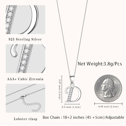 Aurora Tears Letter Necklace Initial 925 Sterling Silver Alphabet Pendant Crystal Name Gift Women Cubic Zirconia Jewelry - color: D