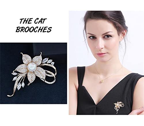 Rhinestone Pearl Flower Brooch - Femininity Art Pin Sweater Accessories for Women, Girls, Ladies (1 Count)