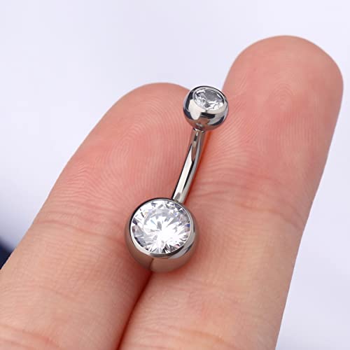 OUFER Titanium Belly Button Rings, Internally Threaded Belly Ring, Round CZ Navel Rings for Women Men - color: Silver, size: 1.6*8MM