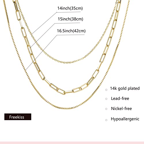 Freekiss Layered Necklace Set for Women Stackable | Herringbone Snake Cuban Rope Chain, Dainty Choker, Layered Stackable, Non Tarnish, Hypoallergenic, Adjustable 14-18.5" - color: Gold, style: Paperclip+O Chain+Box Chain
