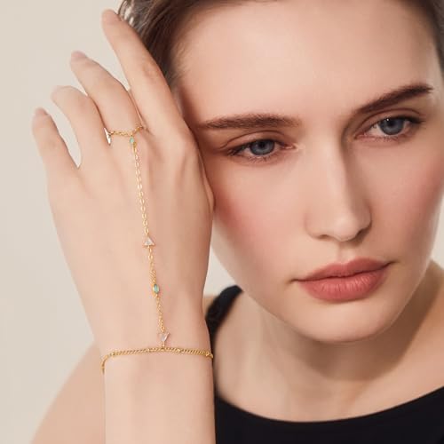 Cicy Bell Hand Chain Bracelets for Women 18K Gold Plated | Layered Stackable Dainty Ring Bracelets, Adjustable Satellite Bead Dot Link Finger Bracelets - color: Style F-Gold