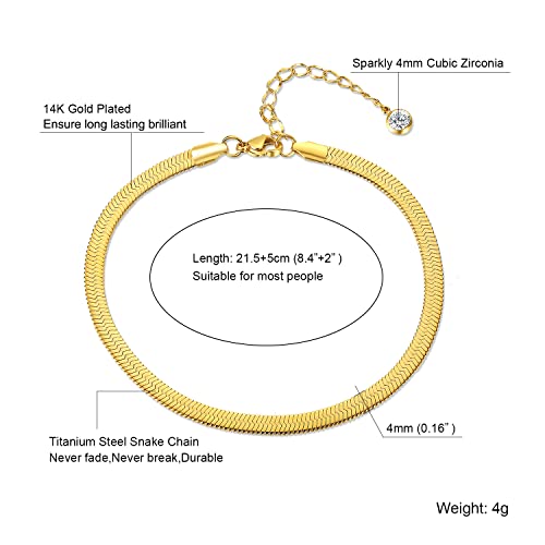 Ankle Bracelets for Women,14K Gold Plated Snake Chain Anklet for Women Beach Cute Anklets - color: Gold / 4mm