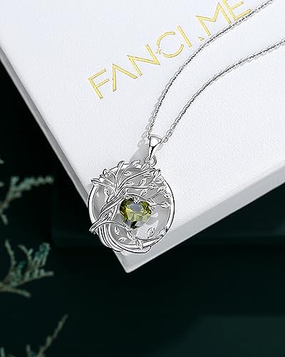 FANCIME Tree of life Birthstone necklace Sterling Silver Pendant Birthstone Necklace Gemstone Anniversary Birthday Jewelry Mothers Day Gifts for Mom Her Wife - color: Aug.-Peridot