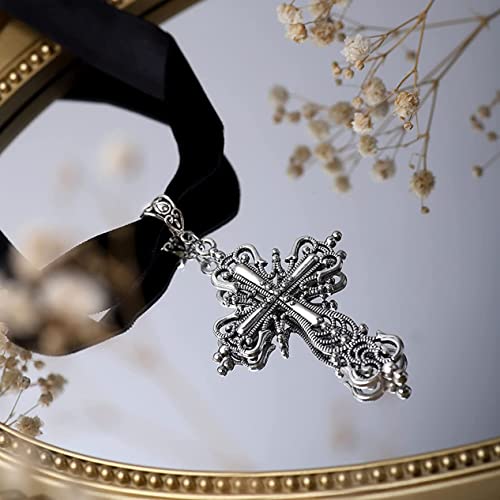 Gothic Black Velvet Goth Choker Necklace for Women,Cameo Black Choker Crow Skull Pendant Necklace Vintage Collar Skull Necklace Gothic Jewelry - style: Cross