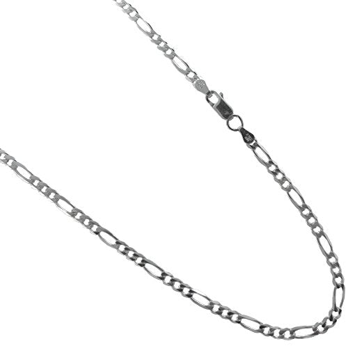 JOSCO 4mm Sterling Silver Figaro Chain. 925 Italian Bracelet. 7,8,9 Inches