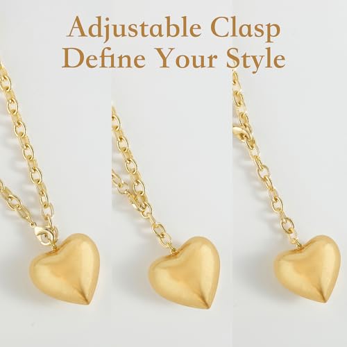 Puffy Heart Pendant Necklace for Women | Long and Short Pendant Necklace with 18K Gold Plated Heart Charm Statement Fashion Jewelry Gift - size: Long, style: Gold Chain & Heart