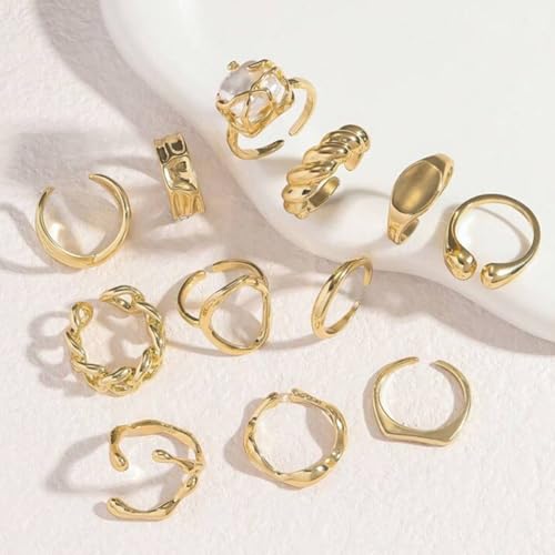 Chunky Rings for Women Stackable Vintage Adjustable Rings for Women Gold Statement Stone Ring Set Non Tarnish Vintage Jewelry - style: Gold 5