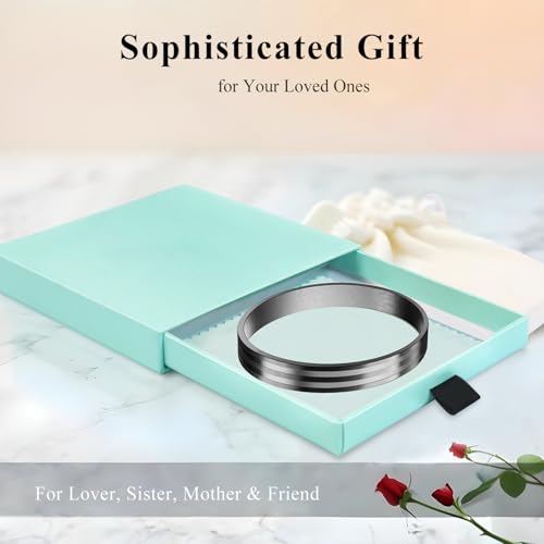 18K Gold Plated Bracelet Love Bangles for Women, 6.7in / 7.1in | Stainless steel, Waterproof & Non tarnish. Elegant & Shining. Verstaile for daily wear, perfect for stacking. Ideal Gift. - color: Black-7.1in