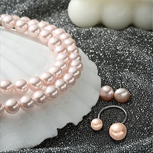 Pearl Jewelry Set for Women, Complete Set Includes Necklace, Bracelet, Earrings - Fashion Pearl Jewelry with Box for Wife, Mom, Sister, Bride, Bridesmaid - style: Pink Pearl Jewelry_4 Set