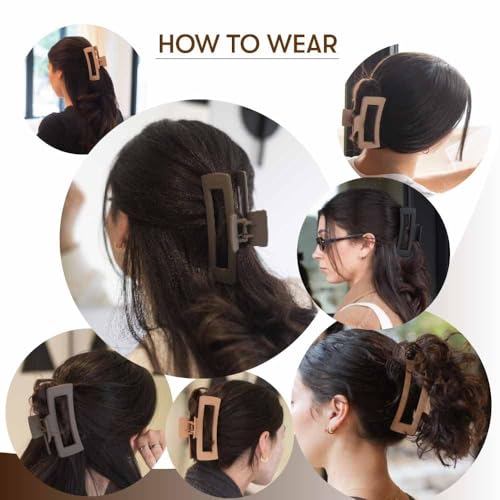 FRAMAR Extra Large Claw Clips For Thick Hair, Hair Claws Pack, Hairclips | Large Hair Clips For Thick Hair, Claw Clip Pack, Hairclips. For Women, Ganchos Para El Cabello, Non Slip Matte Finish - color: Neutral - Rectangle
