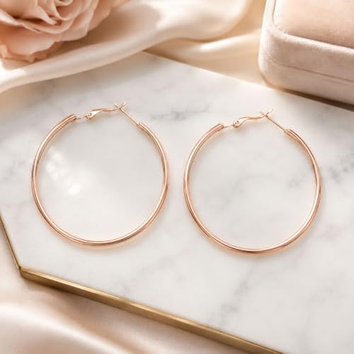 Big Chunky Gold Hoop Earrings for Women Beaded Large Statement Earrings Lightweight Fashion Jewelry Daily Wear Party Gift - color: E2:Rose Gold 5cm