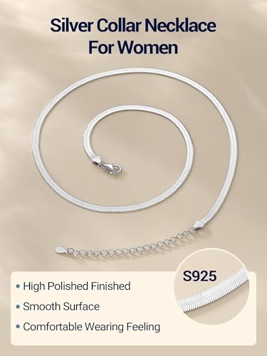 PROSTEEL 3mm/5mm Herringbone Choker Necklace for Women, 12.5"/15"/18", Stainless Steel/Sterling Silver Flat Snake Chain in Silver/Yellow Gold/Rose Gold/Black, Come with Box - color: 3mm-925 Sterling Silver, size: 12.5 Inch