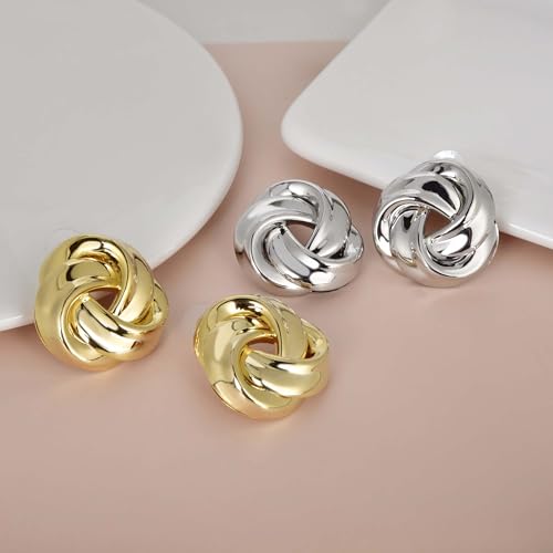 Love Knot Stud Earrings for Women Gold Plated Knot Earrings Geometric Twisted Statement Earrings Trendy Jewelry - color: Silver 35.2mm Knot