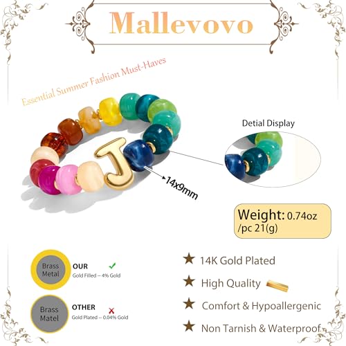 Bubble Initial Chunky Beaded Bracelet for Women Colorful Resin Bead Trendy Statement Big Stretch Bracelets Summer Beach Boho Charm Jewelry Cute Gifts for Women - color: Initial J
