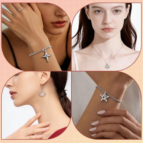 40Pcs Celestial Charm Set Stainless Steel Vintage Antique Silver Moon Star Sun Pendants for DIY Jewelry Making Necklaces Earrings Bracelets Boho Craft Supplies