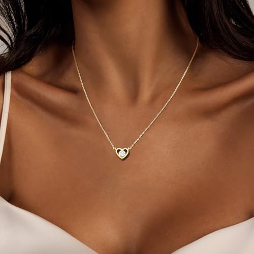 Airmb Cute Heart Necklace for Women Gold/Silver Plated Heart Pendant Choker Necklaces Tendy Love Heart Chain Necklace Dainty Gold/Silver Necklace Jewelry Gifts for Women - color: One Cubic Zirconia-Gold
