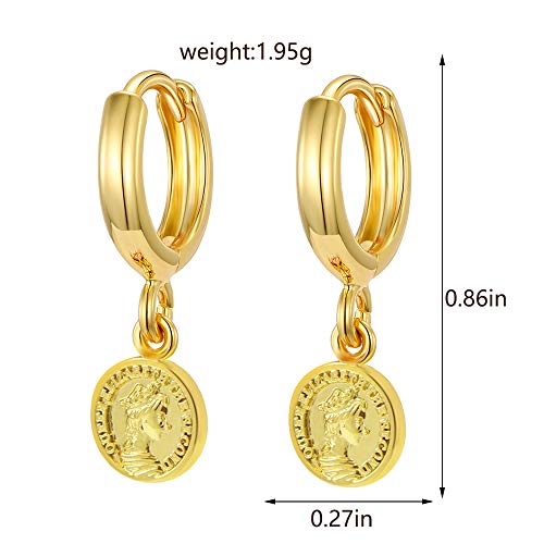 XYJZXY Gold Huggie Small Hoop Earrings with Charm Personalized Snake/Evil Eye/Star/Cross/Lock/Key 18k Gold Plated Crystal Drop Dangle Earrings for Women - style: Coin