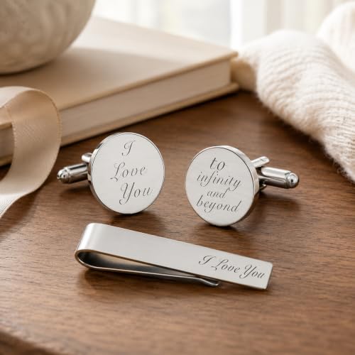 JUOOE Cufflinks for Men Tie Clip Set Cuff Links Personalized CuffLinks Gift for Groom Husband Father Boyfriend Stainless Steel Cufflinks Shirt Business Wedding Gifts - style: Silver I love you
