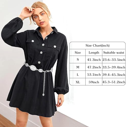 Women's Concho Chain Belt Western Cowgirl Metal Waist Chain | Belt for Dress - color: C Silver, size: S: 41.3 in