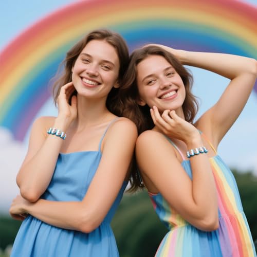 100pcs Blue Rainbow Polymer Clay Spacer Beads for Women Jewelry Making DIY Bracelet Necklace Hair Clip Accessories (Rainbow) - color: Rainbow