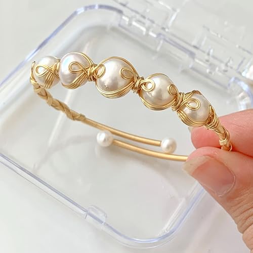 Handcrafted Natural Freshwater Baroque Pearl Bracelet,Winding Design,Opening Adjustable,14k Gold Plated Material