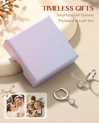 FIBO STEEL 14K Gold Plated Hoop Earrings with Charms for Women Huggie Hoops | Hypoallergenic 925 Sterling Silver Post Dangle Earrings Small Silver Gold Hoops Earring Cubic Zirconia Dangle Drop Jewelry - color: Tear - Silver Plated