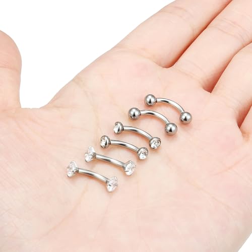 14G Small Belly Button Ring Piercing Jewelry 316L Stainless Surgical Steel Tiny Internally Threaded Navel Rings Belly Button Ring Piercing Jewelry for Women 14 Gauge Hypoallergenic - color: Silver-8MM Bar-Clear CZ