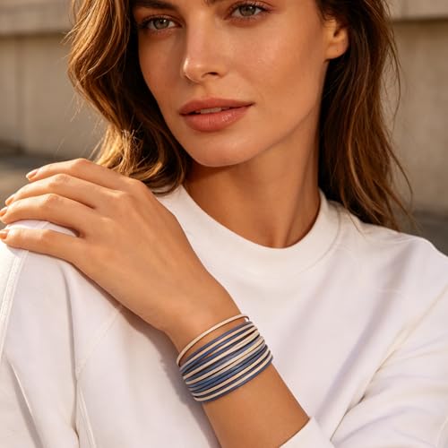 hotoo Leather Wrap Bracelet for Women - color: Blue and white