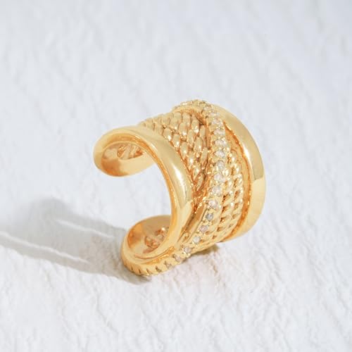 Chunky Ear Cuff Earrings for Women Single | Non Piercing, Clip On, 14K Gold Plated, Cubic Zirconia, Hypoallergenic, Jewelry Gifts - style: Single-line cross