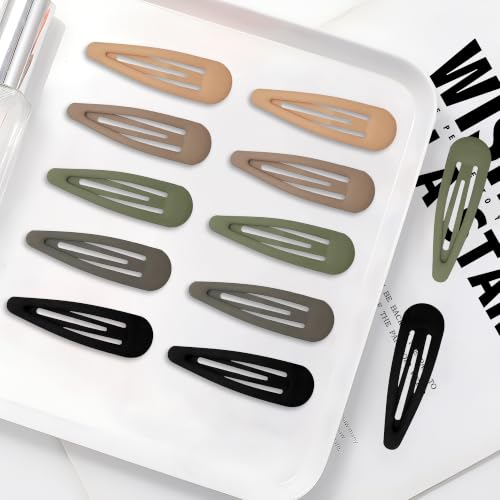 Small Hair Barrettes For Women No Slip Metal Snap Clips For Thin And Fine Hair,Matte Black Brown Green Gray,20 PCS,1.97 x 0.5 Inch. - color: Matte Black Brown Green Gray